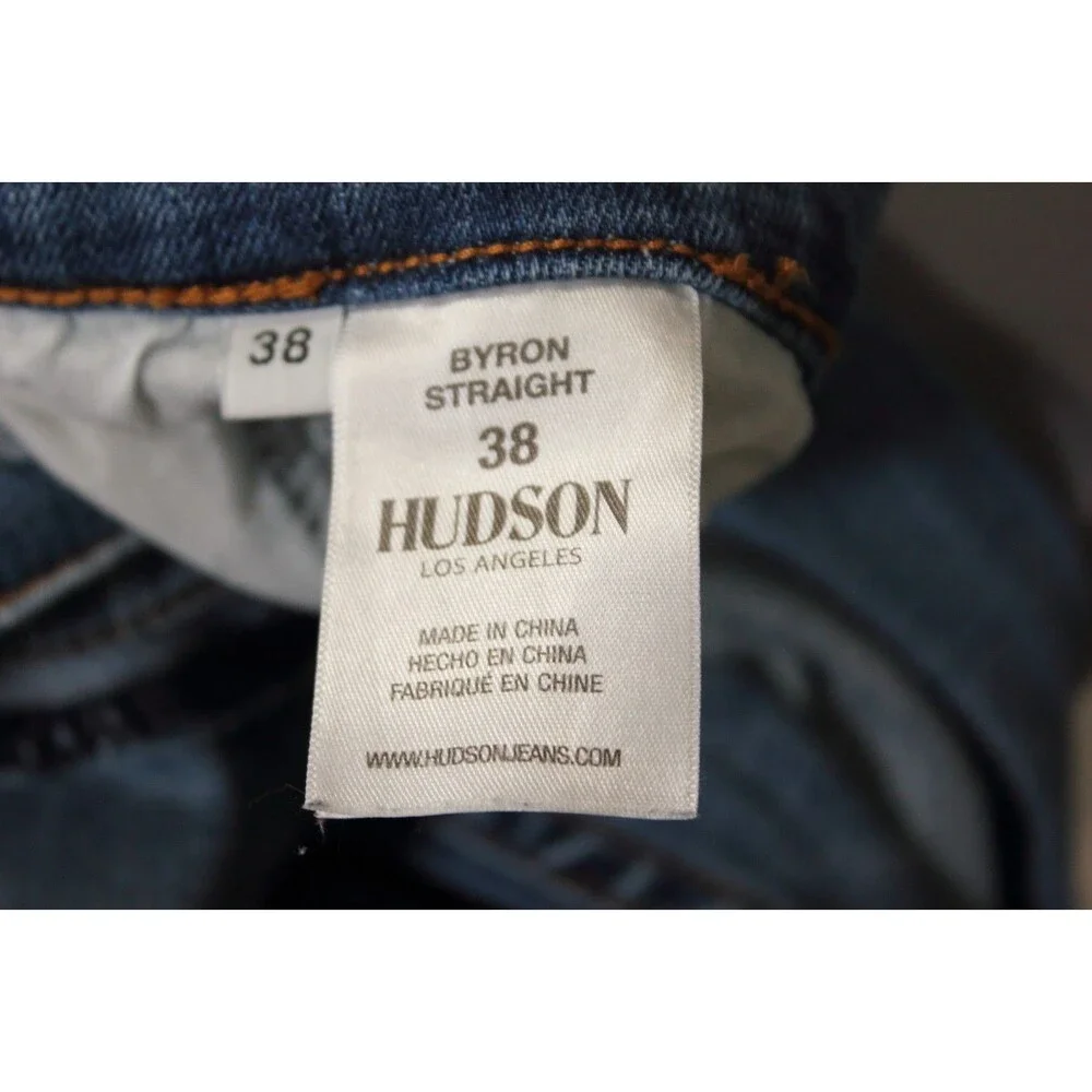 Hudson Byron Straight Jeans Mens Blue Straight Leg Denim Distressed 38